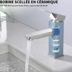 Homelody Robinet Salle Bain Carrée Mitigeur de lavabo Eau Froide Chaude Disponible Robinet Lavabo en Acier Inoxydable Mousseur Démontable
