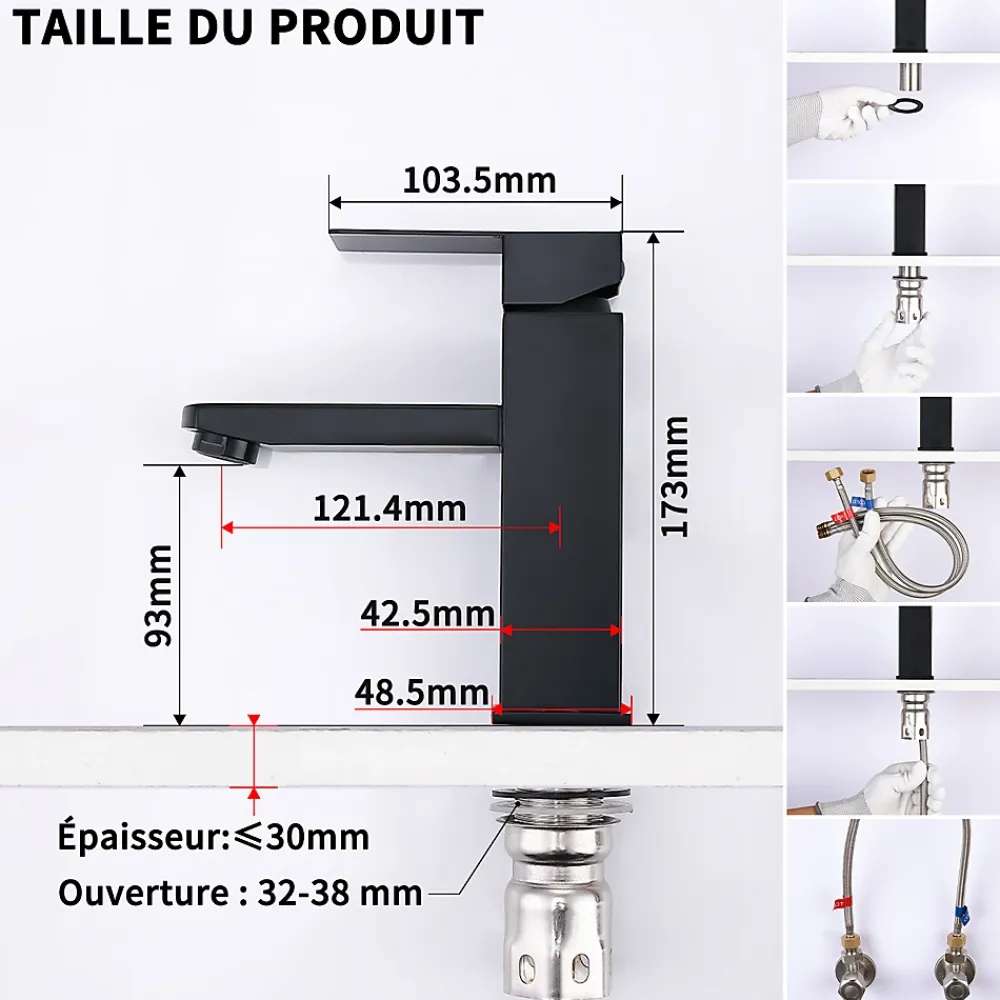 Homelody Robinet Salle Bain Noir Mitigeur Lavabo en Laiton Mitigeur Salle de Bain Contient des Tuyaux Chauds et Froids