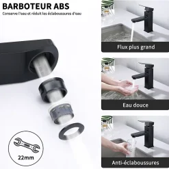Homelody Robinet Salle Bain Noir Mitigeur Lavabo en Laiton Mitigeur Salle de Bain Contient des Tuyaux Chauds et Froids