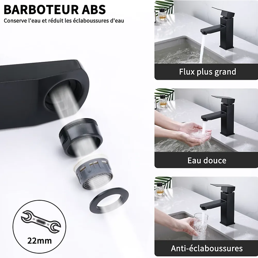 Homelody Robinet Salle Bain Noir Mitigeur Lavabo en Laiton Mitigeur Salle de Bain Contient des Tuyaux Chauds et Froids