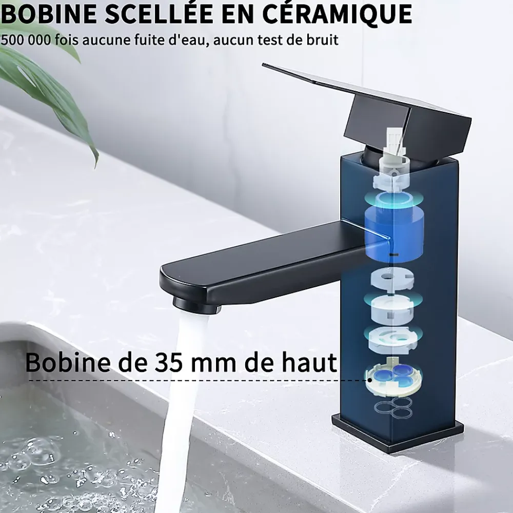 Homelody Robinet Salle Bain Noir Mitigeur Lavabo en Laiton Mitigeur Salle de Bain Contient des Tuyaux Chauds et Froids