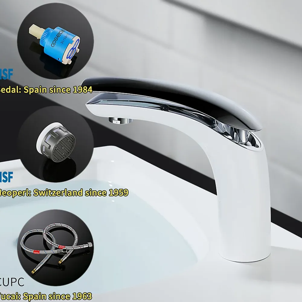 Robinet Lavabo Et Vasque|Homelody Robinet Salle de Bain Blanc Mitigeur de Lavabo En Laiton de Qualité Robinetterie pour Lavabo Hauteur sous Bec 125mm