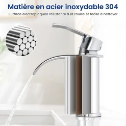 Cecipa Max Robinet Salle de Bain Cascade, Mitigeur lavabo Rond Robinet lavabo Eau Froide/Chaude