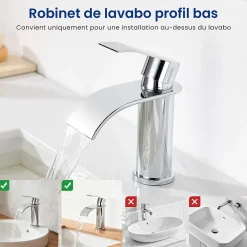 Cecipa Max Robinet Salle de Bain Cascade, Mitigeur lavabo Rond Robinet lavabo Eau Froide/Chaude