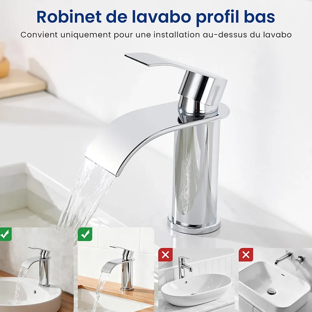 Cecipa Max Robinet Salle de Bain Cascade, Mitigeur lavabo Rond Robinet lavabo Eau Froide/Chaude