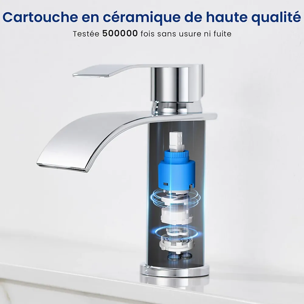 Cecipa Max Robinet Salle de Bain Cascade, Mitigeur lavabo Rond Robinet lavabo Eau Froide/Chaude