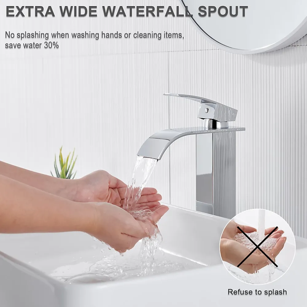 Auralum Max Robinet Salle de Bain Cascade Moderne, Mitigeur de Lavabo - Sortie Douce Sans Éclaboussures