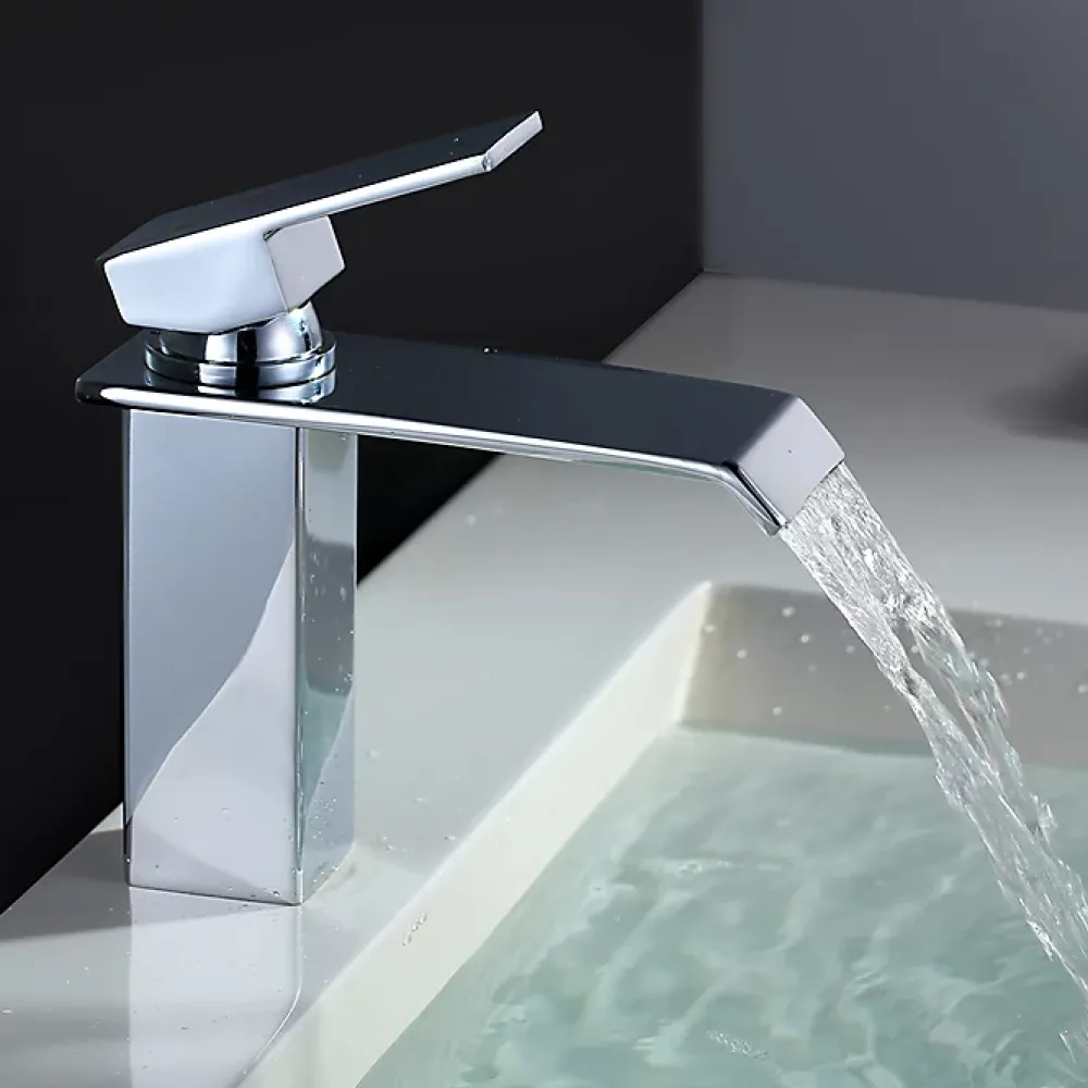 Homelody Robinet Salle de Bain Cascade Robinet de Lavabo en Laiton Mitigeur de Salle de Bain Chromé Forme Carré