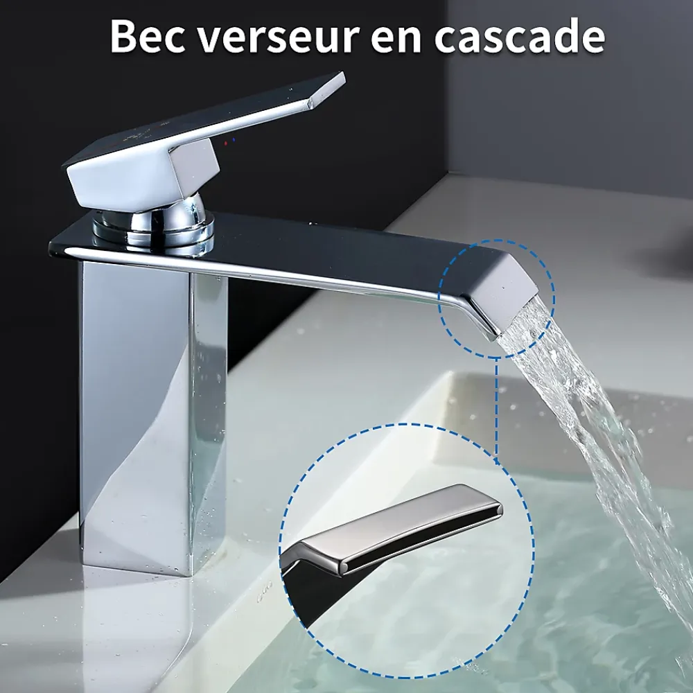 Homelody Robinet Salle de Bain Cascade Robinet de Lavabo en Laiton Mitigeur de Salle de Bain Chromé Forme Carré