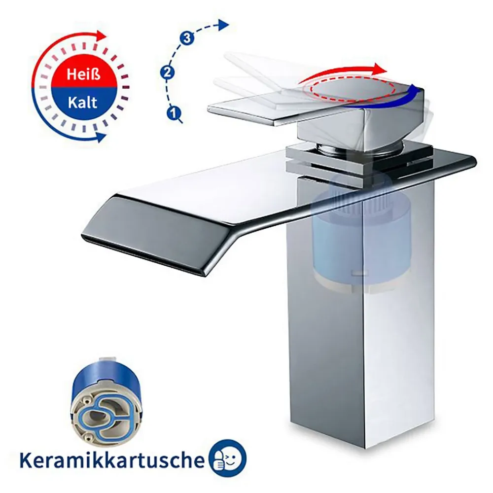 Homelody Robinet Salle de Bain Cascade Robinet de Lavabo en Laiton Mitigeur de Salle de Bain Chromé Forme Carré