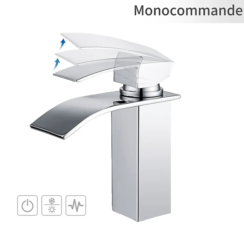 Homelody Robinet Salle de Bain Cascade Mitigeur de Lavabo en Laiton Robinet à Deux Voies Chromé