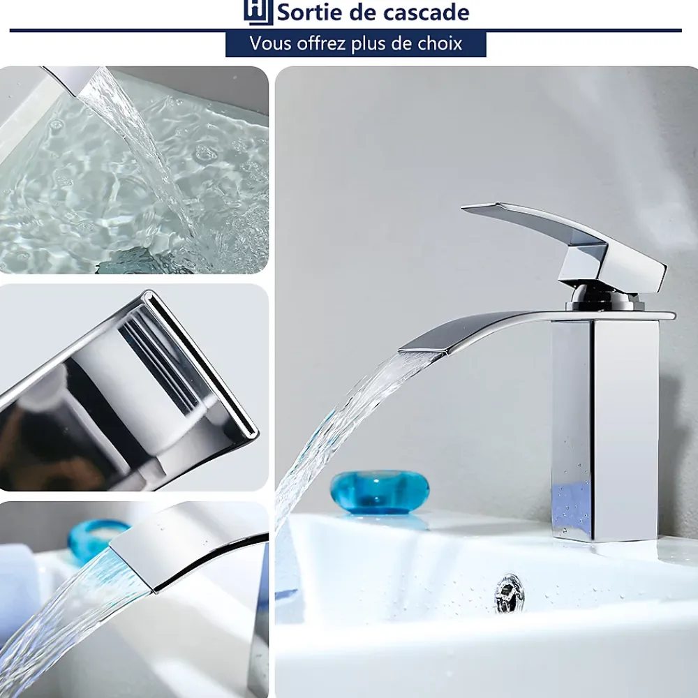 Homelody Robinet Salle de Bain Cascade Mitigeur de Lavabo en Laiton Robinet à Deux Voies Chromé