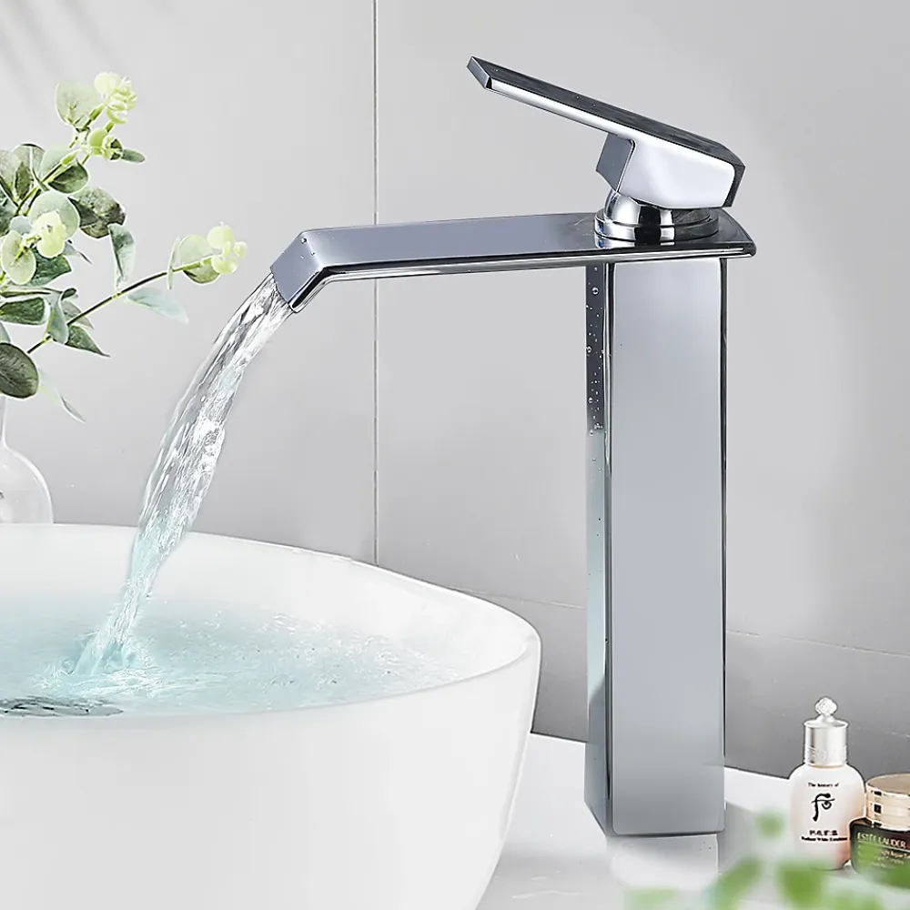 Robinet Lavabo Et Vasque|Homelody Robinet Salle de Bain Cascade Mitigeur de Lavabo Haut Robinetterie pour Vasque Chromé Design Moderne