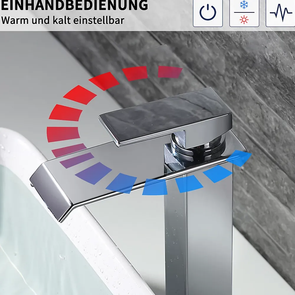 Robinet Lavabo Et Vasque|Homelody Robinet Salle de Bain Cascade Mitigeur de Lavabo Haut Robinetterie pour Vasque Chromé Design Moderne