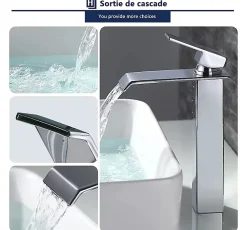 Robinet Lavabo Et Vasque|Homelody Robinet Salle de Bain Cascade Mitigeur de Lavabo Haut Robinetterie pour Vasque Chromé Design Moderne