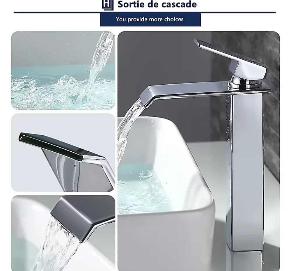 Robinet Lavabo Et Vasque|Homelody Robinet Salle de Bain Cascade Mitigeur de Lavabo Haut Robinetterie pour Vasque Chromé Design Moderne