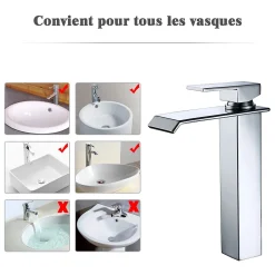 Robinet Lavabo Et Vasque|Homelody Robinet Salle de Bain Cascade Mitigeur de Lavabo Haut Robinetterie pour Vasque Chromé Design Moderne