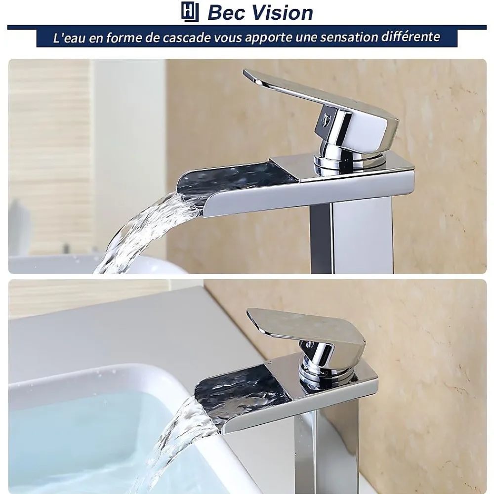 Robinet Lavabo Et Vasque|Homelody Robinet Salle de Bain Cascade Haut Mitigeur pour Vasque Chromé Robinet Design Moderne Corps en Acier Inox
