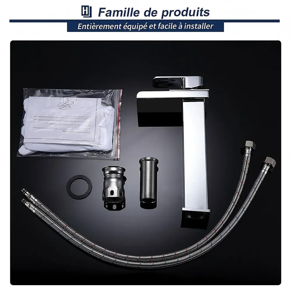 Robinet Lavabo Et Vasque|Homelody Robinet Salle de Bain Cascade Haut Mitigeur pour Vasque Chromé Robinet Design Moderne Corps en Acier Inox