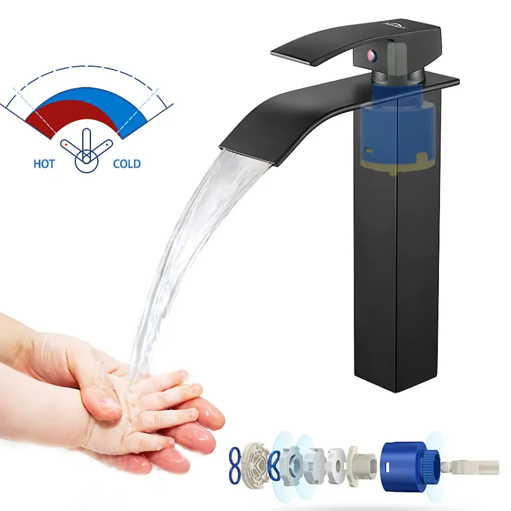 Robinet Lavabo Et Vasque|Auralum Max Robinet Salle de Bain Cascade Moderne, Mitigeur de Lavabo - Sortie Douce Sans Éclaboussures