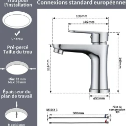 Robinet Lavabo Et Vasque|Homelody Robinet Salle de Bain Chromé Mitigeur de Lavabo à Deux Voies pour Salle de Bain Robinet Lavabo en Acier Inox