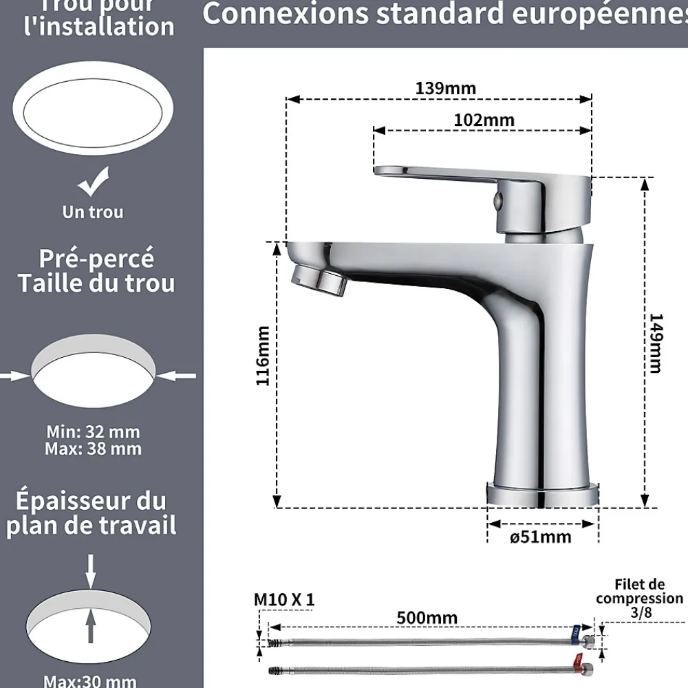 Robinet Lavabo Et Vasque|Homelody Robinet Salle de Bain Chromé Mitigeur de Lavabo à Deux Voies pour Salle de Bain Robinet Lavabo en Acier Inox