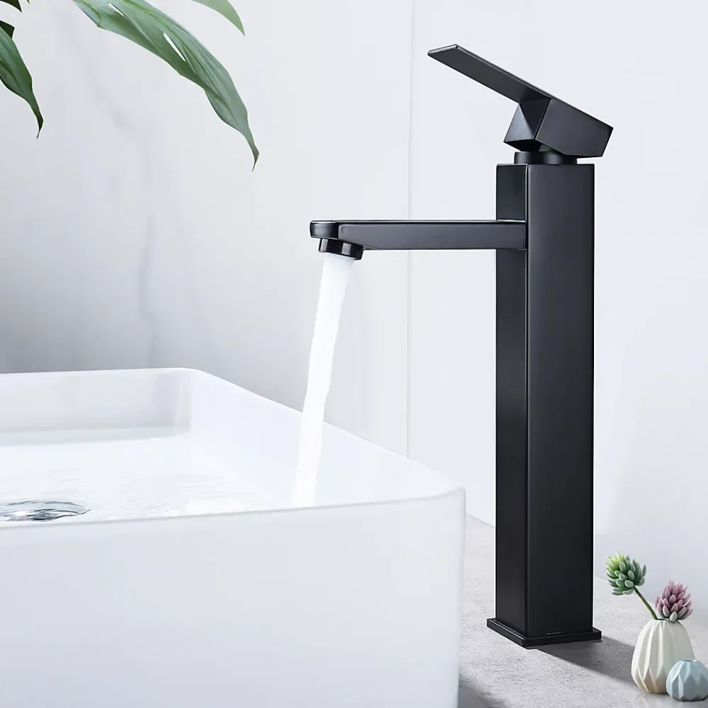 Homelody Robinet Salle de Bain Haut Mitigeur Salle Bain pour Vasque Robinet de Lavabo avec Poignée Carré Design Moderne Noir