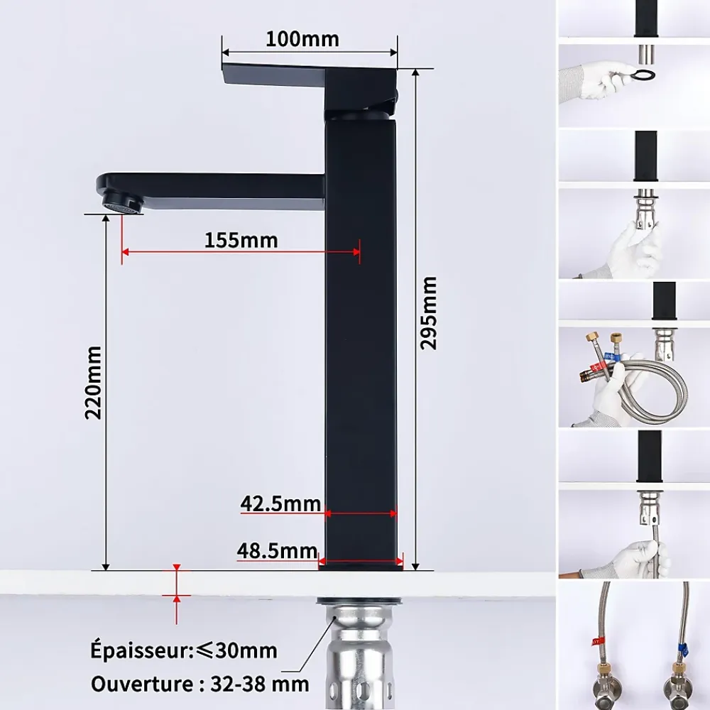 Homelody Robinet Salle de Bain Haut Mitigeur Salle Bain pour Vasque Robinet de Lavabo avec Poignée Carré Design Moderne Noir