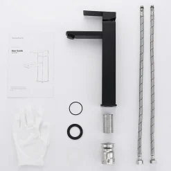 Homelody Robinet Salle de Bain Haut Mitigeur Salle Bain pour Vasque Robinet de Lavabo avec Poignée Carré Design Moderne Noir