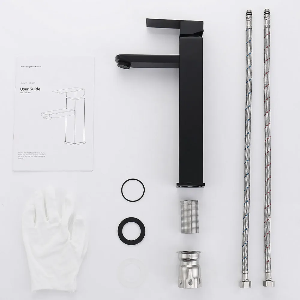 Homelody Robinet Salle de Bain Haut Mitigeur Salle Bain pour Vasque Robinet de Lavabo avec Poignée Carré Design Moderne Noir