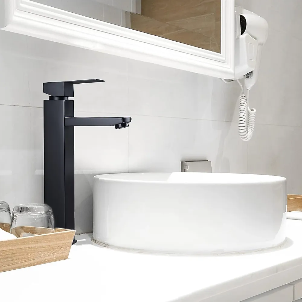 Homelody Robinet Salle de Bain Haut Mitigeur Salle Bain pour Vasque Robinet de Lavabo avec Poignée Carré Design Moderne Noir