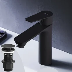 Robinet Lavabo Et Vasque|Am.Pm Europe Robinet Salle de Bain Mitigeur lavabo avec bonde clic clac, Noir, taille S, FTA82122 AM.PM