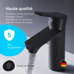 Robinet Lavabo Et Vasque|Am.Pm Europe Robinet Salle de Bain Mitigeur lavabo avec bonde clic clac, Noir, taille S, FTA82122 AM.PM