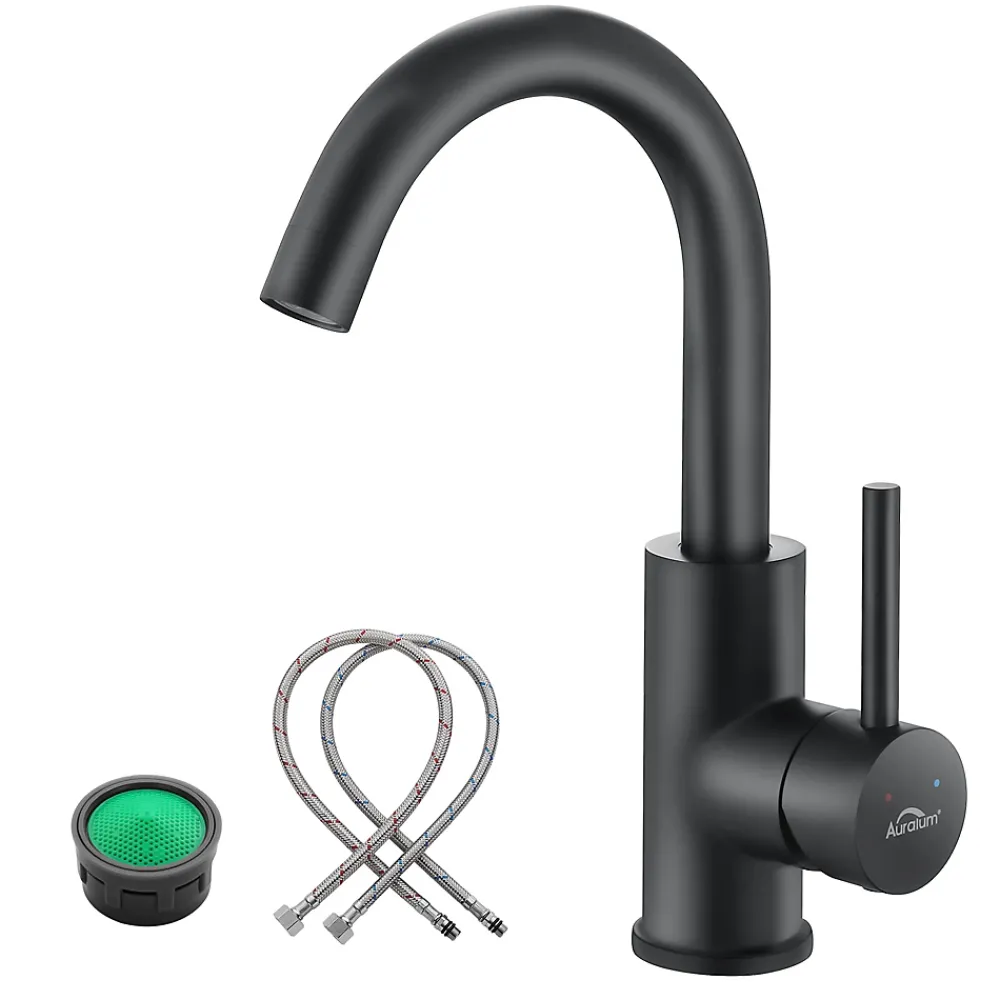 Robinet Lavabo Et Vasque|Auralum Max Robinet Salle de Bain Mitigeur lavabo, Noir , Robinet lavabo en Laiton , Froide/Chaude