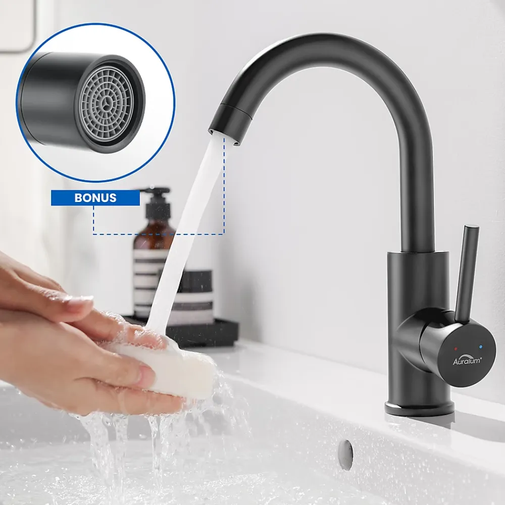 Robinet Lavabo Et Vasque|Auralum Max Robinet Salle de Bain Mitigeur lavabo, Noir , Robinet lavabo en Laiton , Froide/Chaude