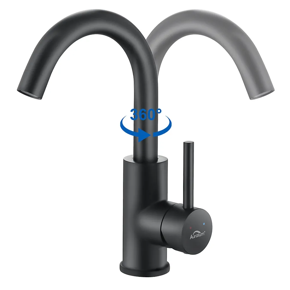Robinet Lavabo Et Vasque|Auralum Max Robinet Salle de Bain Mitigeur lavabo, Noir , Robinet lavabo en Laiton , Froide/Chaude