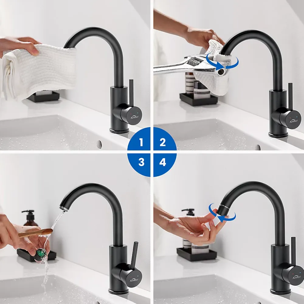 Robinet Lavabo Et Vasque|Auralum Max Robinet Salle de Bain Mitigeur lavabo, Noir , Robinet lavabo en Laiton , Froide/Chaude