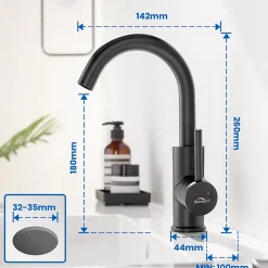 Robinet Lavabo Et Vasque|Auralum Max Robinet Salle de Bain Mitigeur lavabo, Noir , Robinet lavabo en Laiton , Froide/Chaude