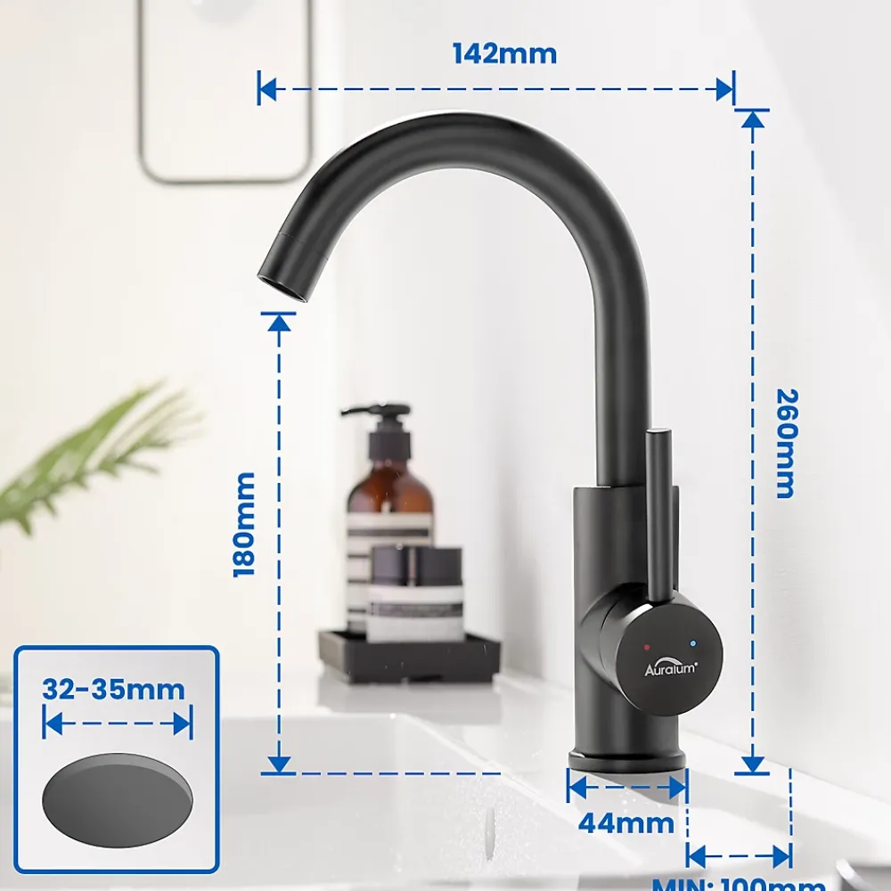 Robinet Lavabo Et Vasque|Auralum Max Robinet Salle de Bain Mitigeur lavabo, Noir , Robinet lavabo en Laiton , Froide/Chaude