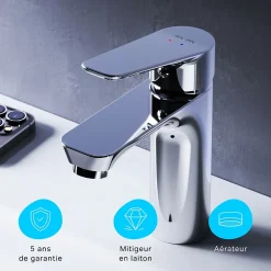 Robinet Lavabo Et Vasque|Am.Pm Europe Robinet Salle de Bain Mitigeur de lavabo avec bonde clic clac, Chromé, taille S, FTA82200 AM.PM