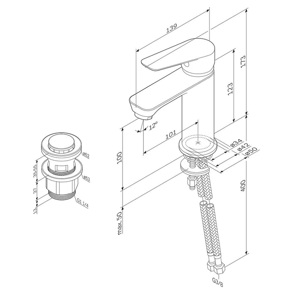 Robinet Lavabo Et Vasque|Am.Pm Europe Robinet Salle de Bain Mitigeur de lavabo avec bonde clic clac, Chromé, taille S, FTA82200 AM.PM