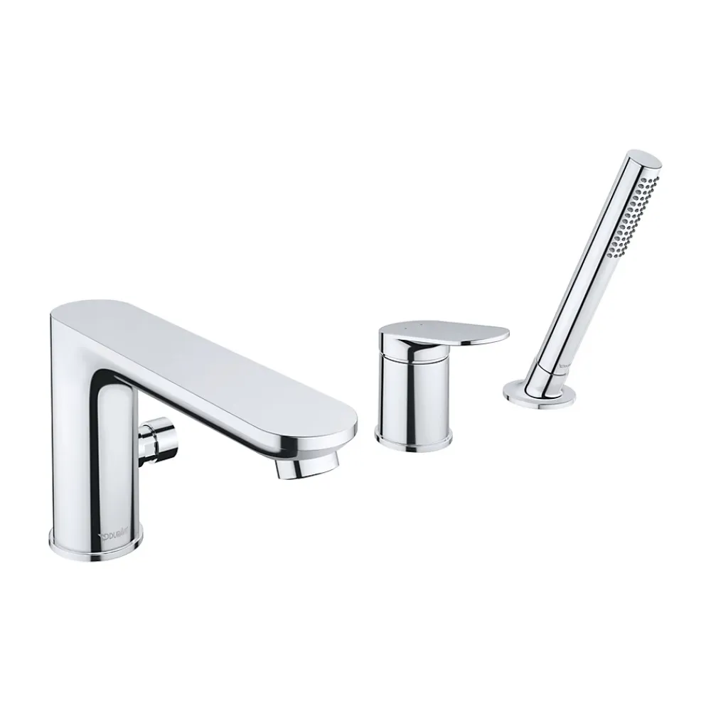 Duravit Robinetterie de baignoire à 3 trous : Robinet, Levier et Douchette à main - Chrome - 24x24,8x20,3cm - Wave