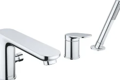 Duravit Robinetterie de baignoire à 3 trous : Robinet, Levier et Douchette à main - Chrome - 24x24,8x20,3cm - Wave