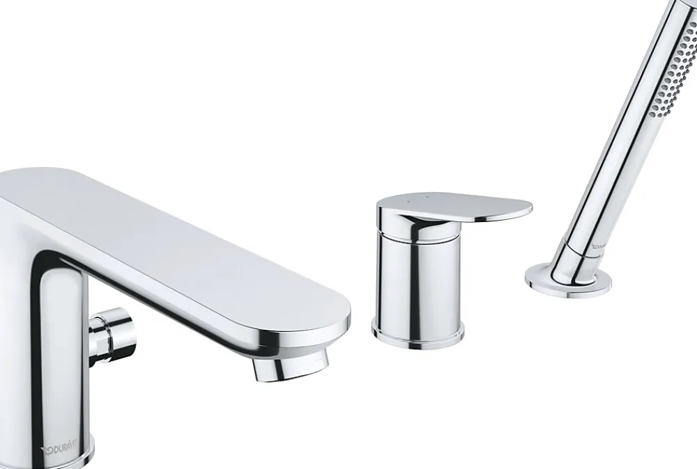 Duravit Robinetterie de baignoire à 3 trous : Robinet, Levier et Douchette à main - Chrome - 24x24,8x20,3cm - Wave