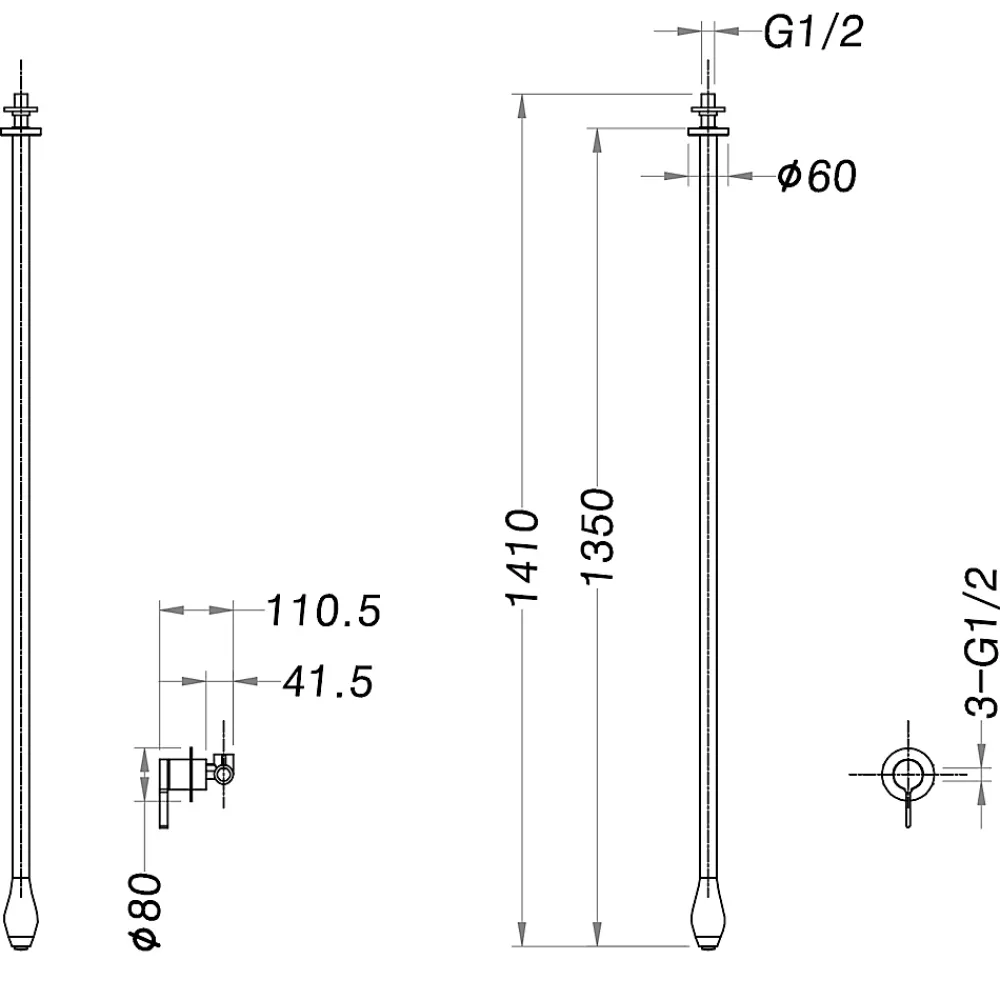 Robinet Lave-Mains|Bernstein Robinetterie pour installation au plafond DROP 135 - longueur 135cm - finition Chrome