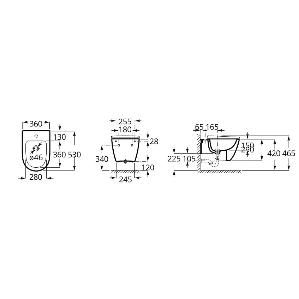 Bidet|Roca by SIKO Bidet suspendu 42x36 cm céramique, vidage arrière, blanc (A357685000)