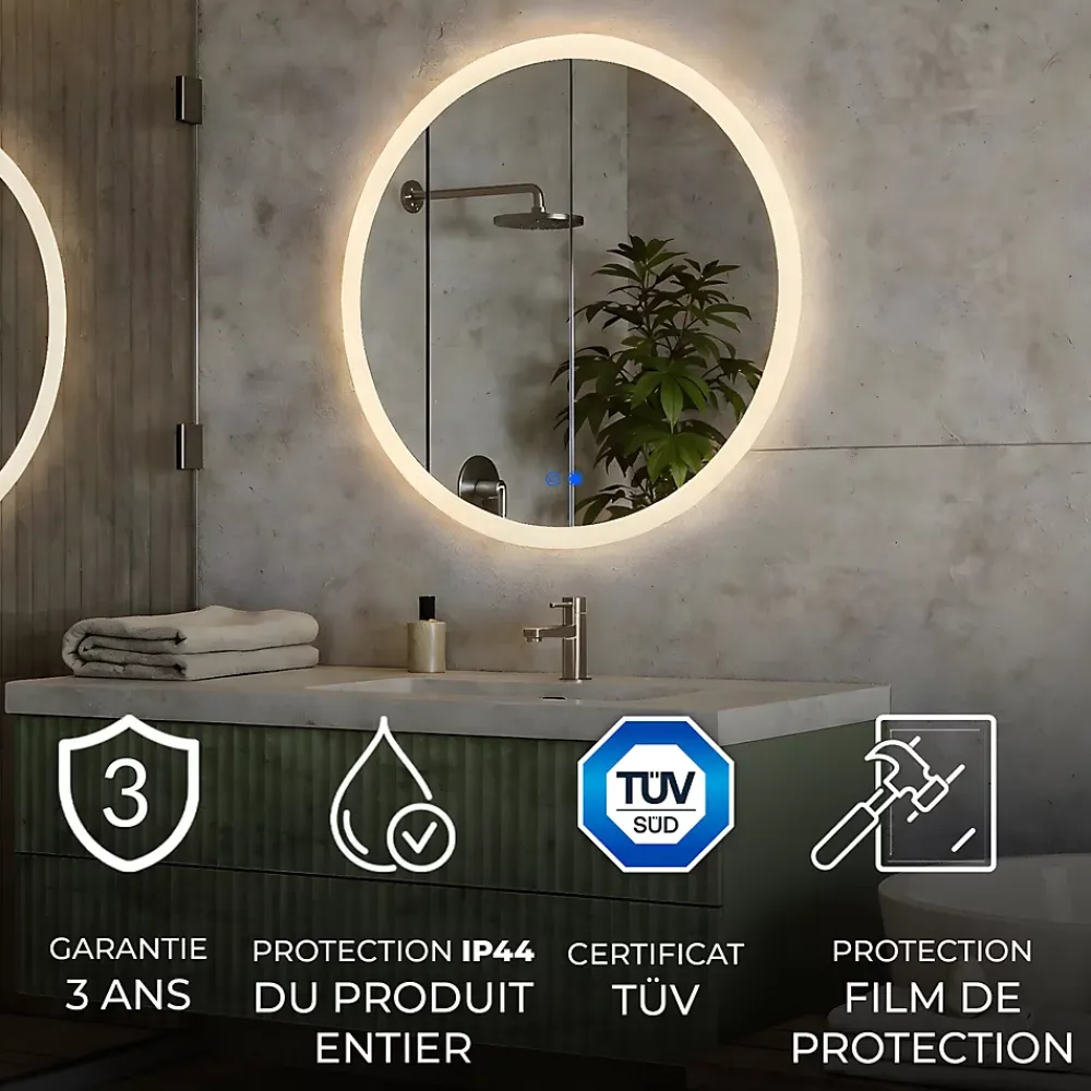 Miroir Lumineux|Artforma Rond Miroir Salle de Bain 80cm, Miroir led avec Tactile, Systeme Couleur DUAL LED et Fonction Anti-buée