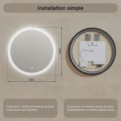 Miroir Lumineux|Artforma Rond Miroir Salle de Bain 80cm, Miroir led avec Tactile, Systeme Couleur DUAL LED et Fonction Anti-buée
