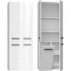 Armoire De Salle De Bains|Topeshop RORY - Armoire de salle de bain avec panier - Poignées minimalistes - 174x60x30 cm - Colonne de rangement