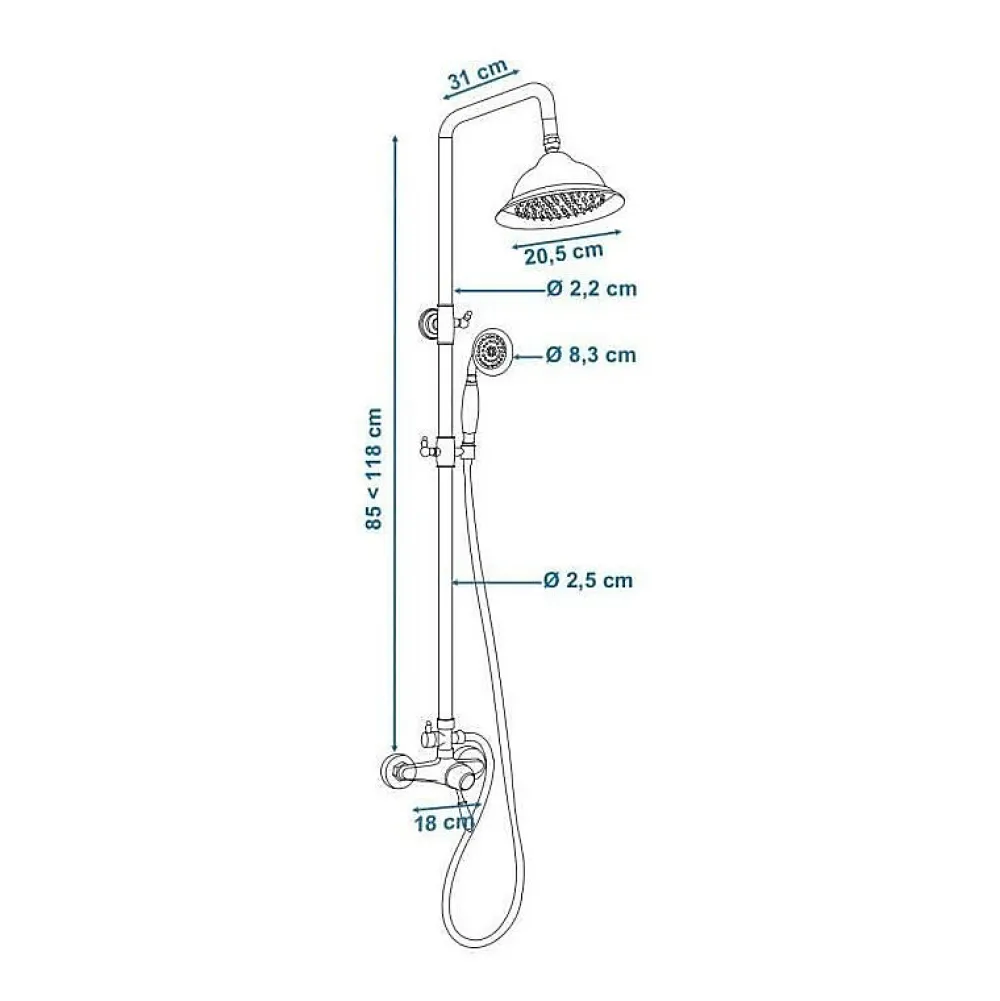 Rousseau Colonne de douche avec robinet mitigeur mecanique Retro - Chrome